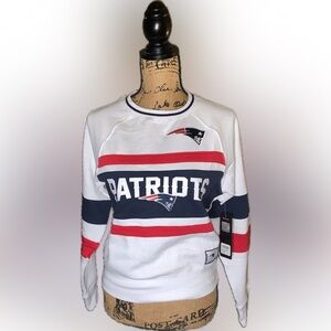 NWT NFL New England Patriots Womens Fleece Striped Sweatshirt Sweater Pullover M